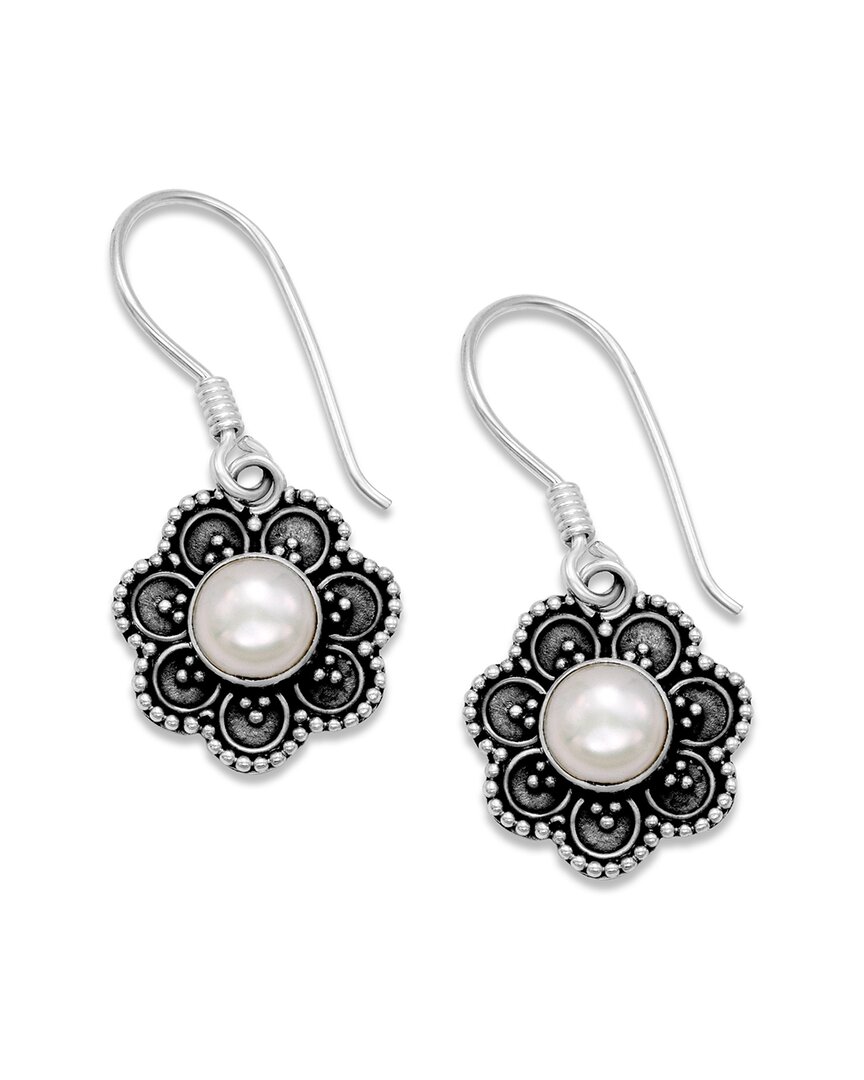 Samuel B. Sterling Silver Freshwater Pearl Flower Drop Earrings