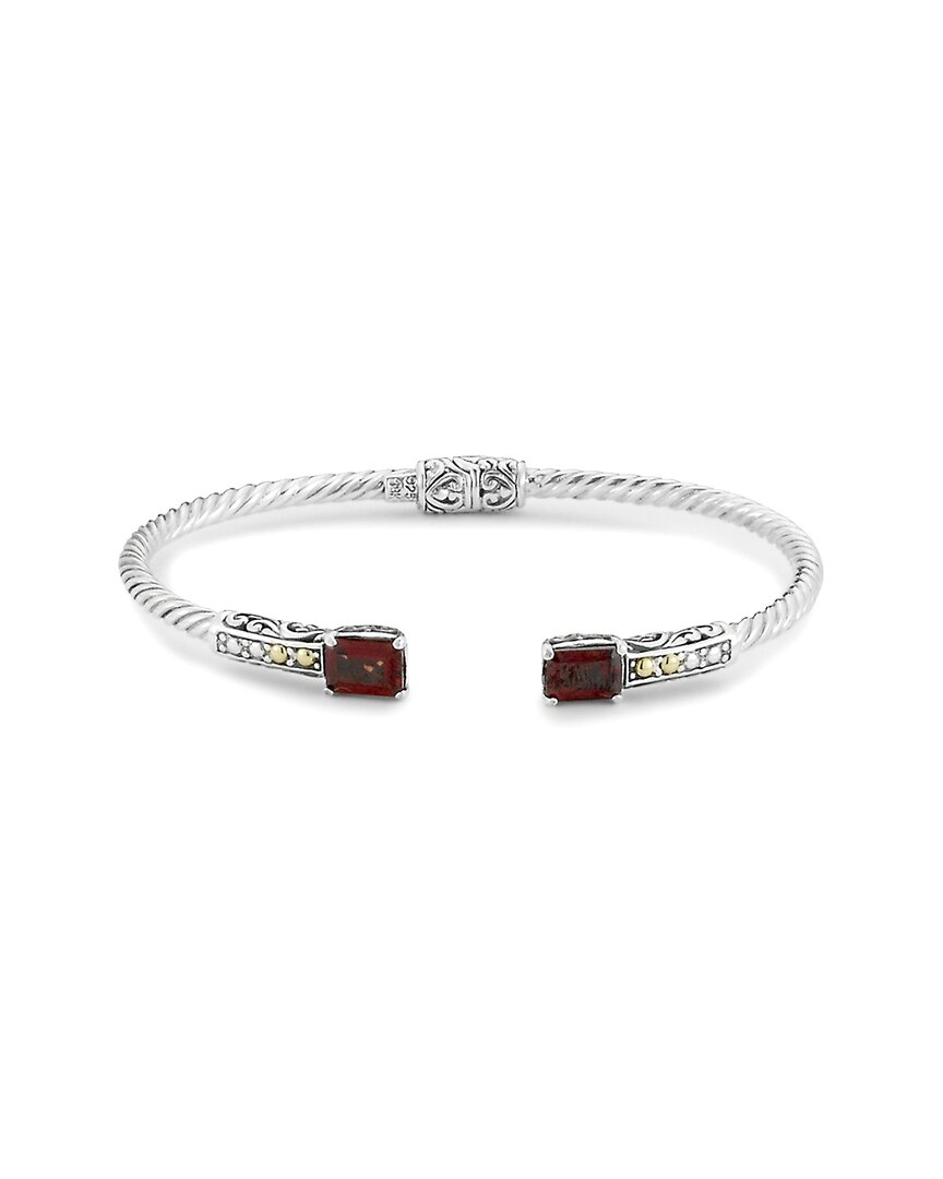 Samuel B. 18k Gold Sterling Silver Garnet Bangle Bracelet
