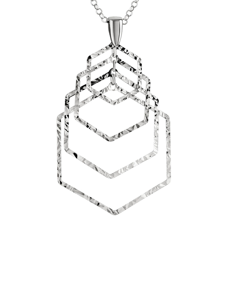Italian Silver 4 Open Hexagons Necklace In Metallic
