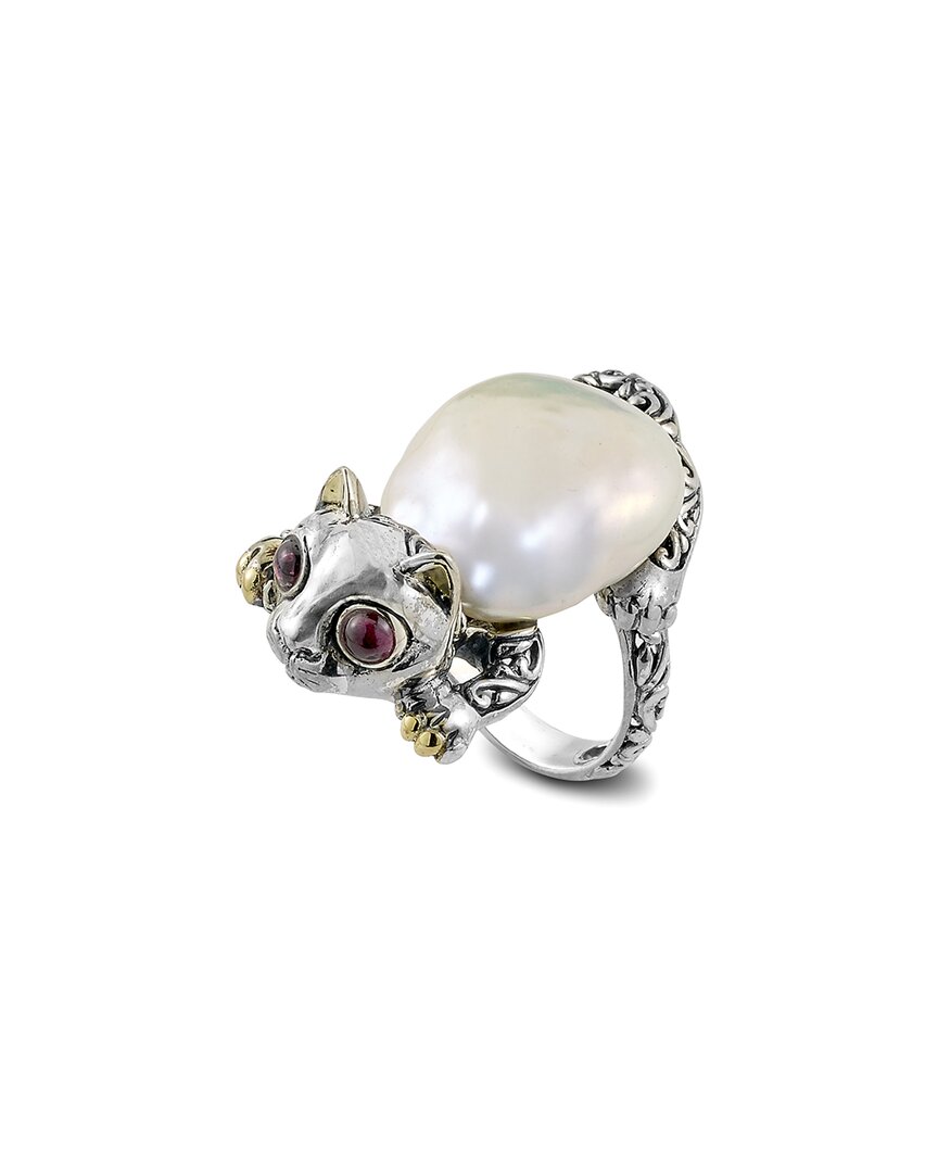 Samuel B. Silver & 18k Rhodolite Pearl Ring