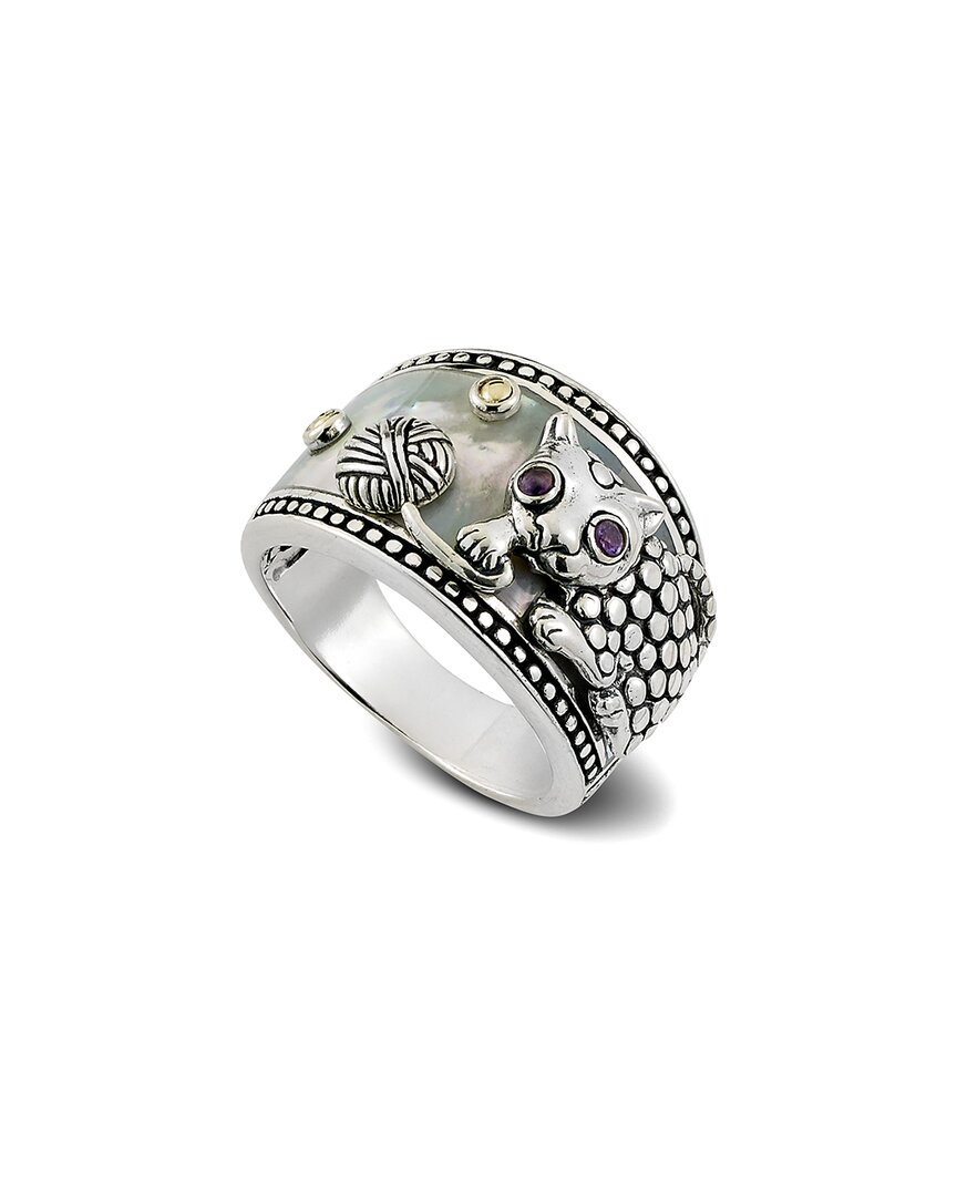 Samuel B. Silver & 18k Amethyst & Pearl Ring