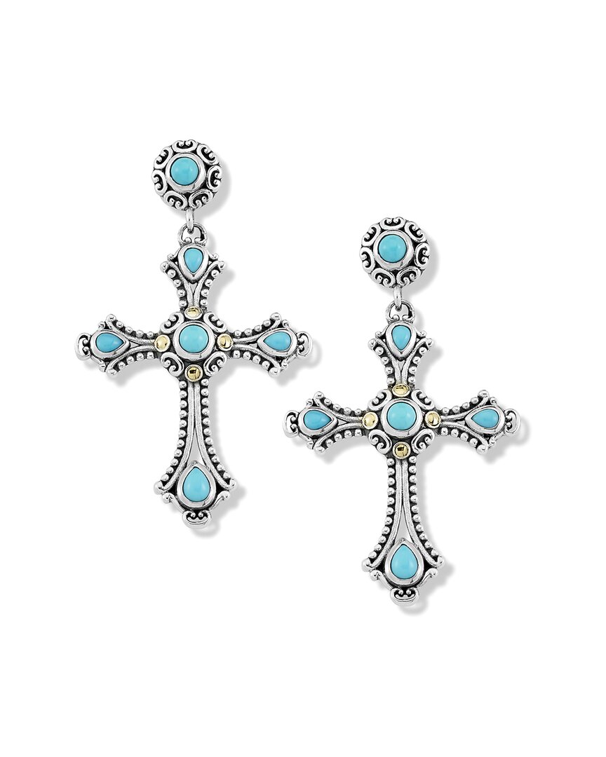 Samuel B. Silver & 18k 0.85 Ct. Tw. Sleeping Beauty Turquoise Earrings In Metallic