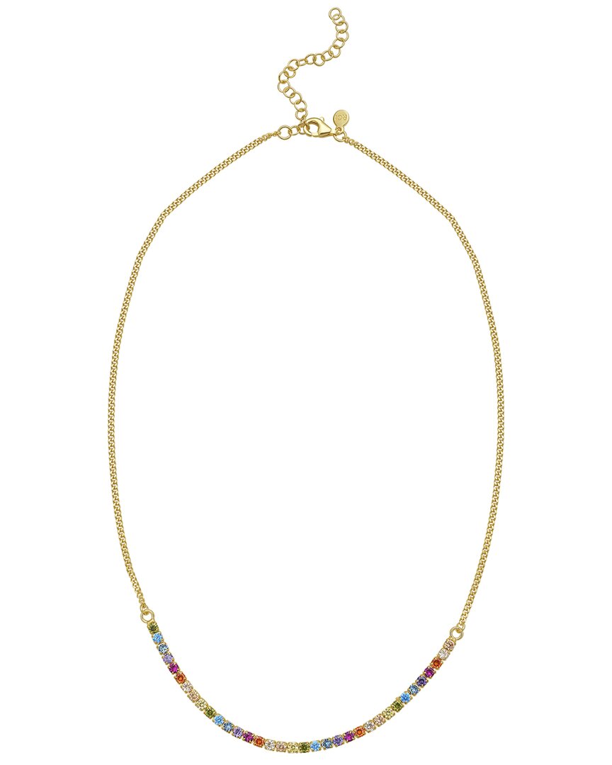 Italian Silver Italian Gold Gold Over Silver Rainbow Cz Tennis Necklace In Gold