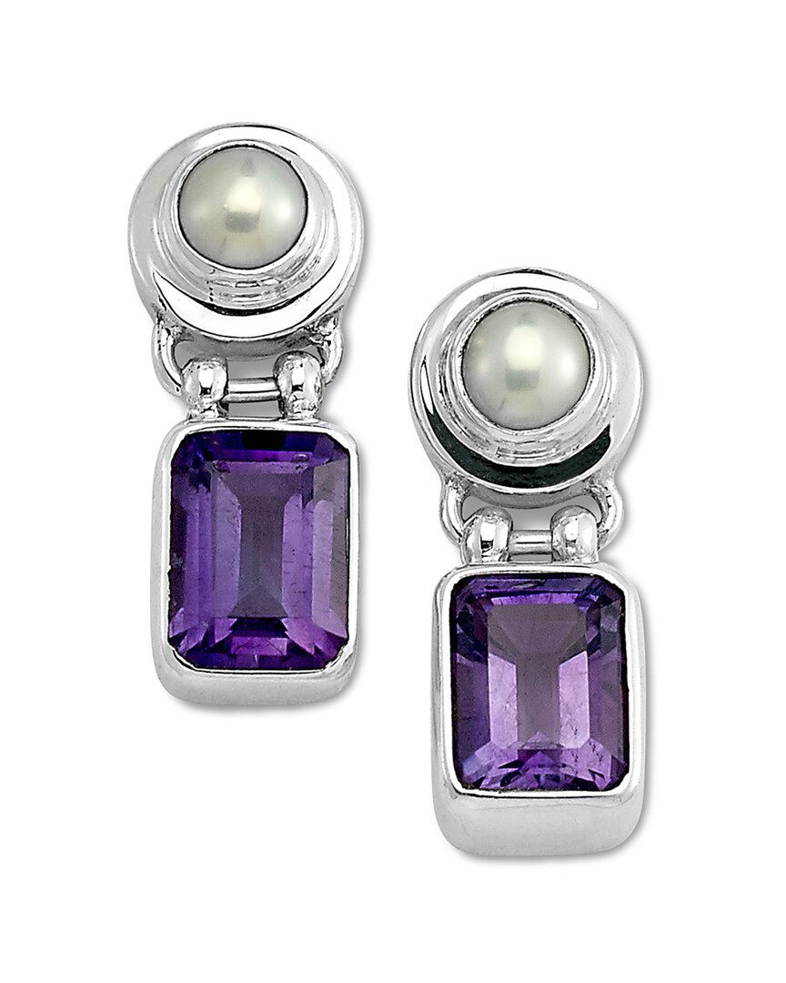 Samuel B. Silver 3.00 Ct. Tw. Amethyst & Pearl Earrings In Metallic