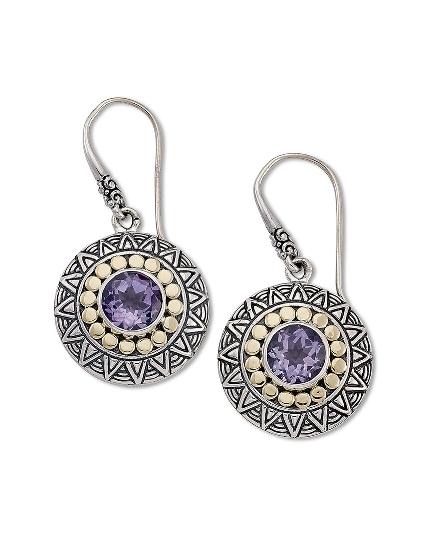 Samuel B. Silver & 18k 3.70 Ct. Tw. Amethyst Earrings In Metallic