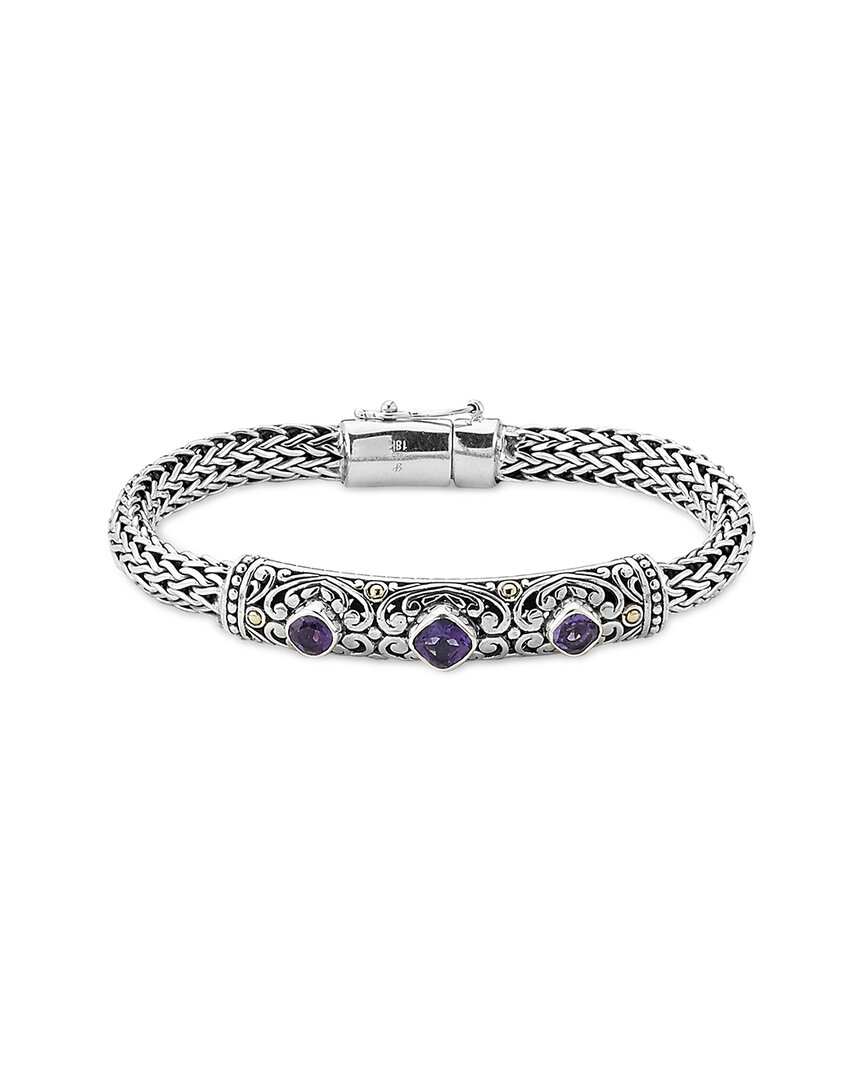 Samuel B. Silver & 18k 1.60 Ct. Tw. Amethyst Bracelet In Green