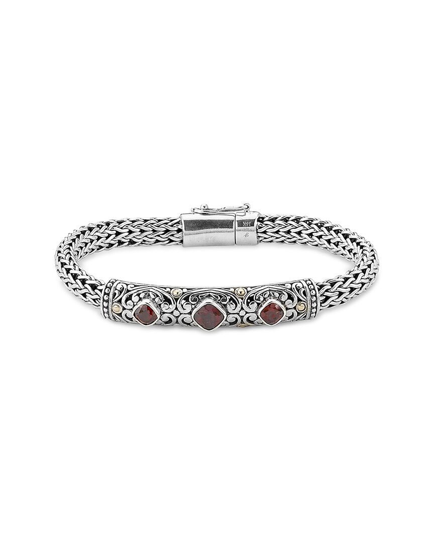 Samuel B. Silver & 18k 1.60 Ct. Tw. Garnet Bracelet In Metallic
