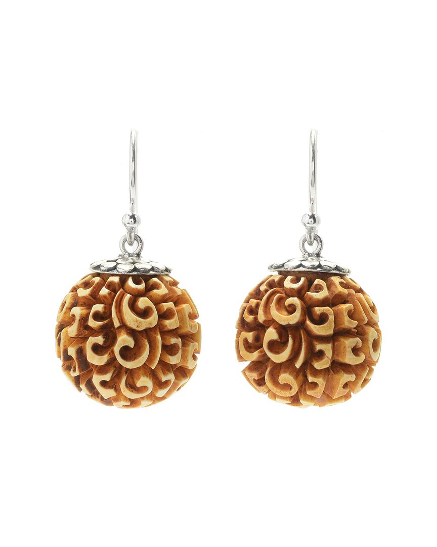 Samuel B. Ss Carved Brown Bone Earrings In Gold