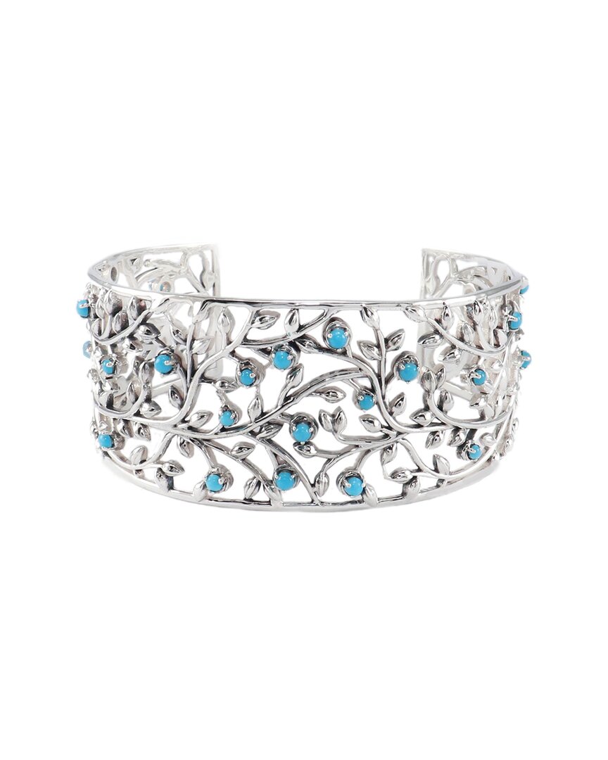 Samuel B. Ss Sleeping Beauty Turquoise Leaf Design Cuff In Silver