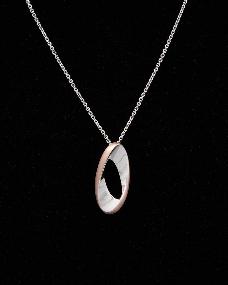 Italian Silver Italian Rose Gold Over Silver Two-tone Open Oval Necklace