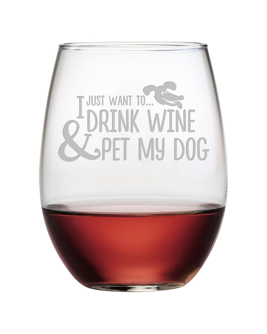 Susquehanna Glass Set Of 4 Pet My Dog Stemless Wine Tumblers