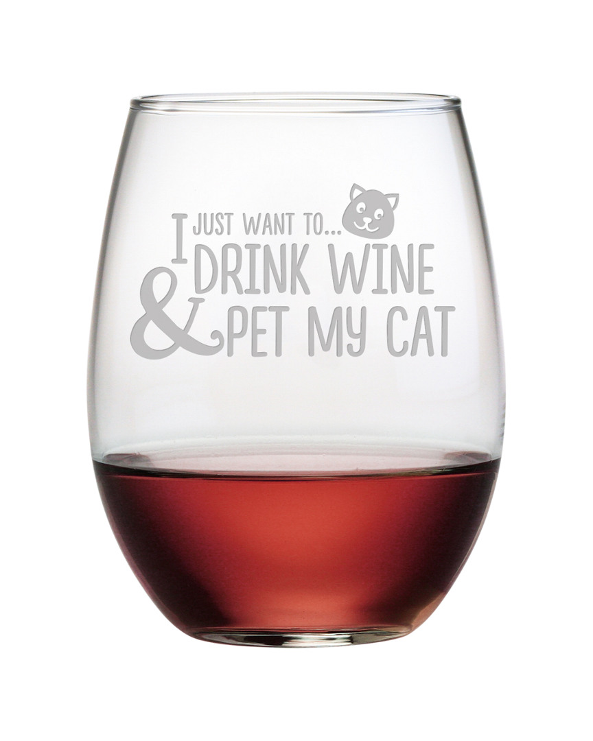 Susquehanna Glass Set Of 4 Pet My Cat Stemless Wine Tumblers