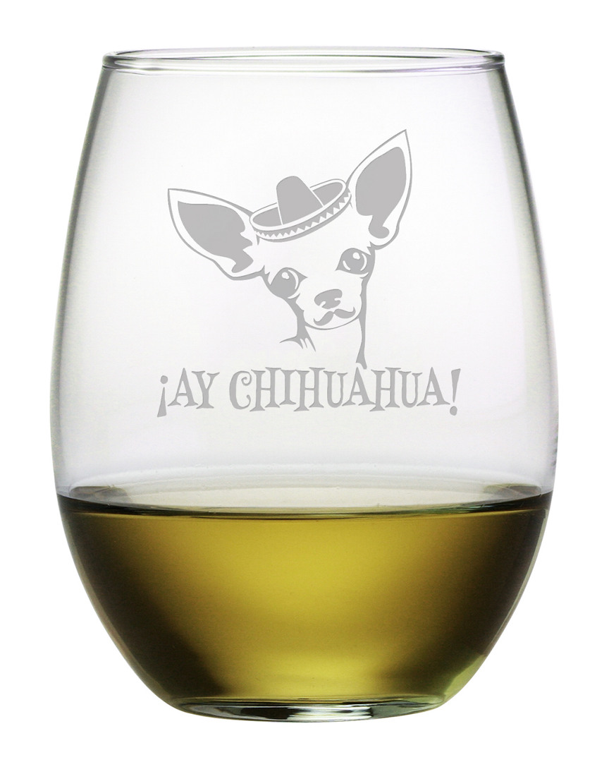 Susquehanna Set Of 4 21oz Ay Chihuahua Stemless Wine Glasses