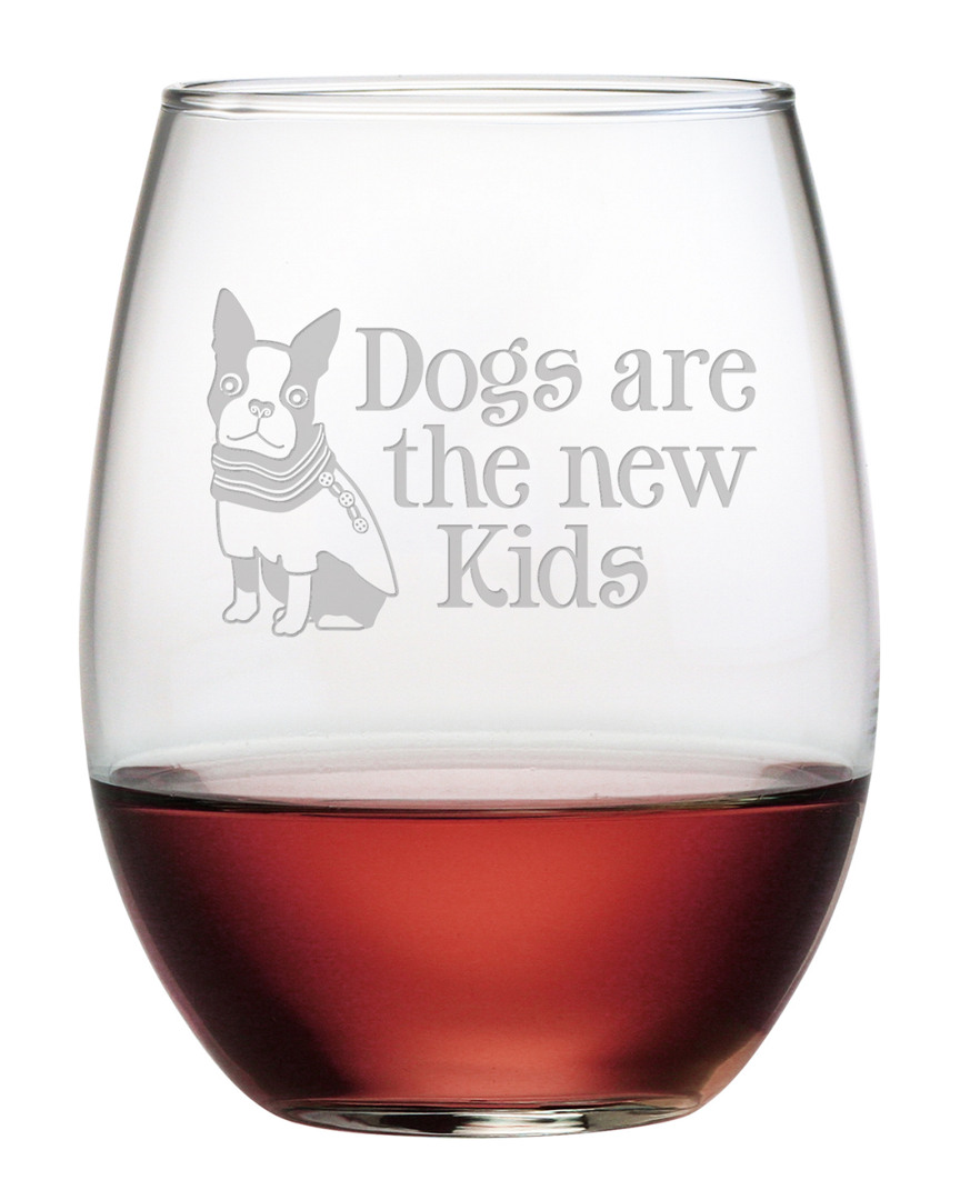 Susquehanna Glass Dogs Are The New Kids Set Of 4 21oz Stemless Wine Glasses