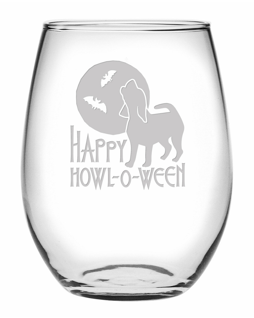 Susquehanna Glass Happy Howl-o-ween Set Of 4 21oz Stemless Wine Glasses