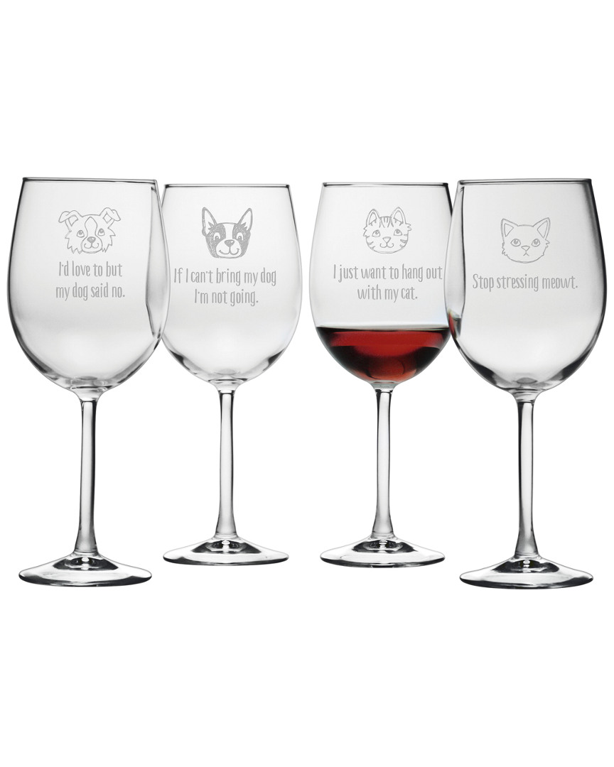 Susquehanna Glass Like Cats And Dogs Assortment Wine Glass Set Of 4