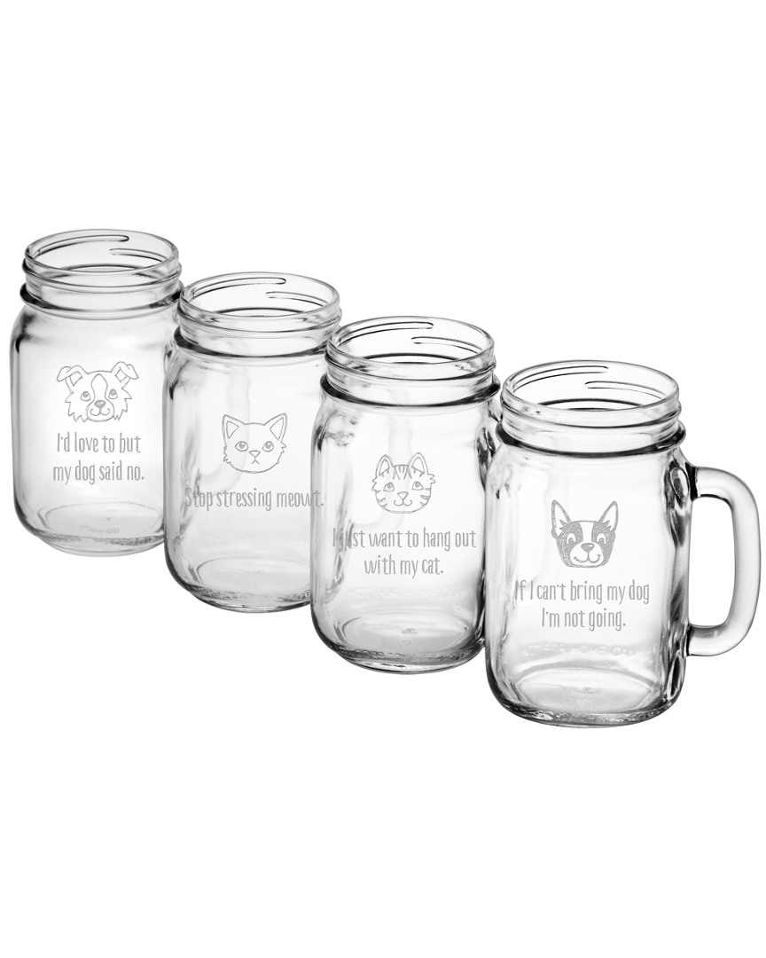 Susquehanna Glass Like Cats And Dogs Assortment Handled Drinking Jar Set Of 4