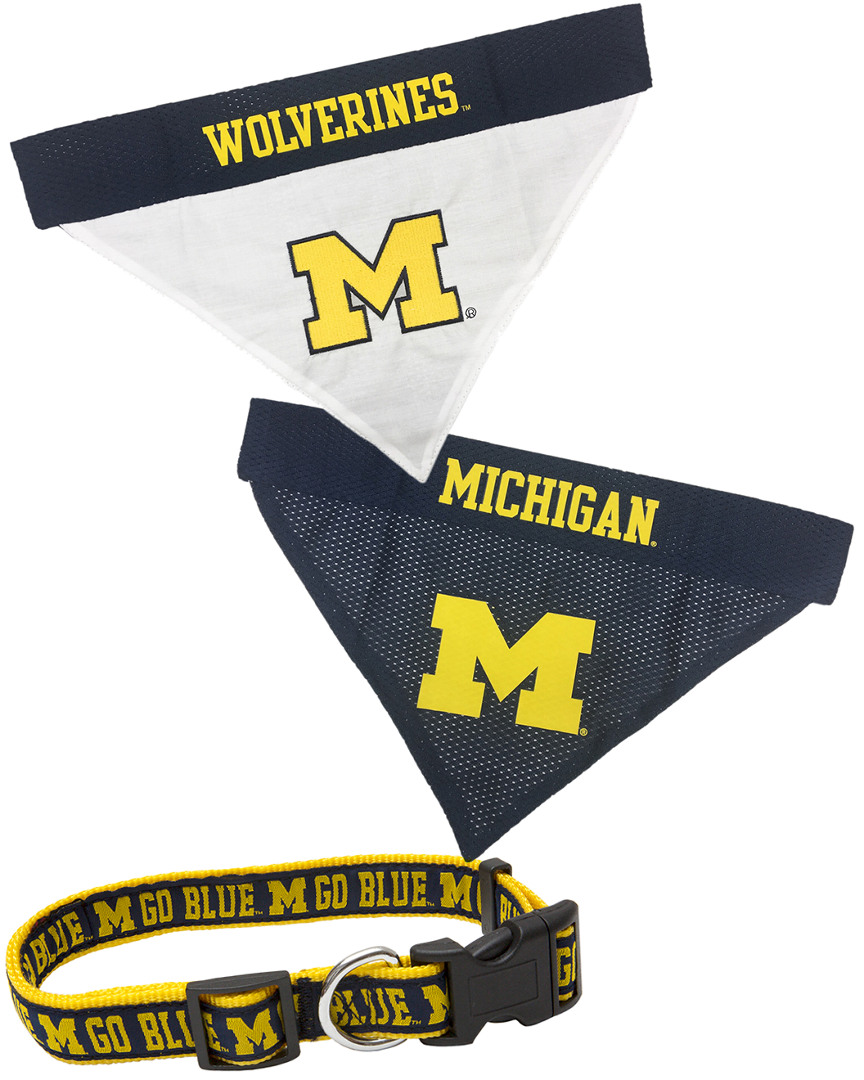 Pets First Michigan Wolverines Collar & Reversible Bandana